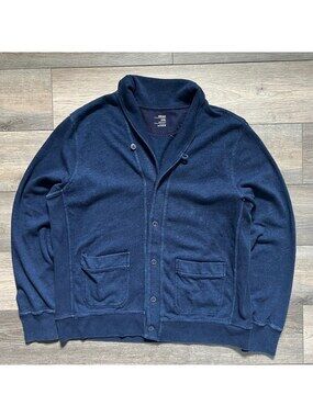 Gap Men's 2XL Cardigan Shawl Collar Button Up Cotton Sweater Indigo Navy Blue